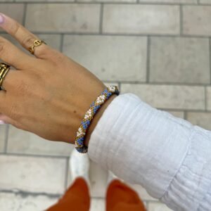 Bracelet népalais ANITA bleu blanc doré